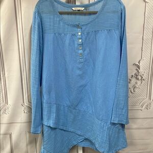 Soft Surroundings Lagenlook Blue Asymmetrical Bib Collar linen cotton xl tunic